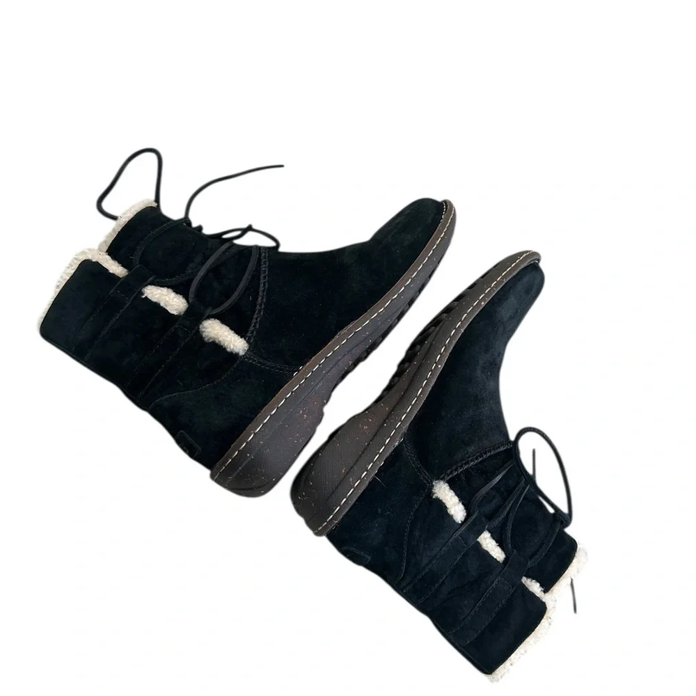 UGG Rianne Black Suede Lace-Up Shearling Ankle winter Boots size 10